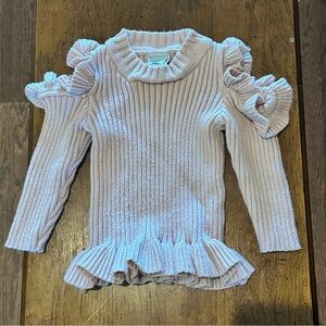 Dash of Glitter Ruffled Pink Girls Sweater with Cut Out Shoulders size XSmall